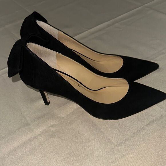 Talbots Black Stiletto Heels Classic Suede Pumps w/ Bows Size 8 - Picture 1 of 10